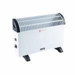 A white electric convection heater with black legs and side panels, a control knob on the left, and a vented grill top. The heater has a Do Not Cover warning and the brand name TOLBEC on the front.