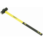 A sledgehammer with a heavy steel head and a long fibreglass handle, for heavy demolition, driving stakes, and breaking up masonry.