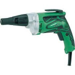 A green and black electric power drill with a cord, featuring a side handle and trigger.