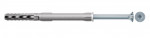 A plastic wall plug and metal screw with a countersunk head, shown aligned in a horizontal position on a white background.