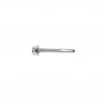 A single silver self-drilling screw with a hexagonal head and a pointed tip is shown on a plain white background.,