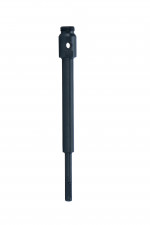A black metal rod with a hole in the end.,