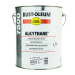 A large metal can of Rust-Oleum 7500 Alkydthane High Performance corrosion resistant topcoat, with a handle and detailed product information on the white label.