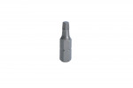 A single metal screwdriver bit with a hexagonal base and a flat tip is centered on a plain white background.,