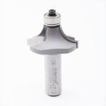 A metal router bit with a bearing on top and trend branding on the shaft, designed for woodworking, against a white background.