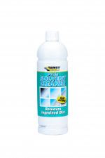 A white plastic bottle of Ever Build PVC Solvent Cleaner with a blue label, images of clean windows, and text stating Removes Ingrained Dirt and Fast Acting.
