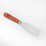 A 50mm flexible filling knife with a thin steel blade and a painted wooden or plastic handle, for applying and smoothing filler and caulk.