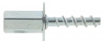 A close-up of a metal wall anchor with a hexagonal bolt head and a threaded shank, commonly used for fastening objects to solid surfaces.
