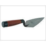 A pointing trowel with a small triangular steel blade and a turned wooden or plastic handle, for filling and pointing mortar joints.