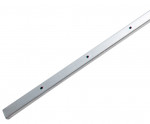 A long, silver metal bar with a square cross-section, shown diagonally. The bar has several evenly spaced holes drilled along its length.