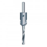 Illustration of a metal countersink drill bit with a cylindrical shank, adjustable collar, and a twisted drill tip, displayed vertically on a white background.