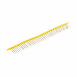 A single row of yellow and gold male pin headers, commonly used for electronic circuit connections, is displayed diagonally on a white background.