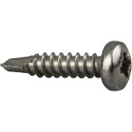 A steel self-drilling screw with a sharp drill-point tip and spiral threads along the shaft, suitable for fixing into steel framing.