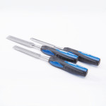 A hardened steel chisel with a bevelled cutting edge and a square-section body, for cutting stone, brick, or timber.