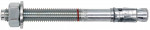 A metal anchor bolt with a hex nut and washer, featuring a threaded shaft on the left and an expansion sleeve on the right for securing objects to concrete or masonry surfaces.
