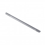 A long, metallic chisel with a flat, angled tip and a cylindrical shaft, positioned diagonally on a plain white background.