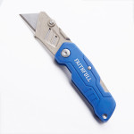 A blue and silver utility knife with the brand name FAITHFULL printed on the handle, lying on a white surface.
