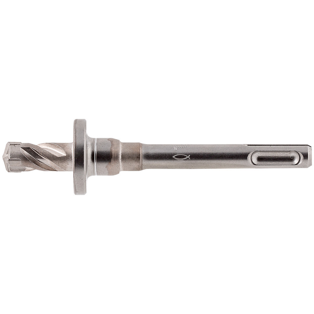 A metal SDS drill bit with a spiral cutting tip and a shank designed for use with hammer drills, shown on a white background.