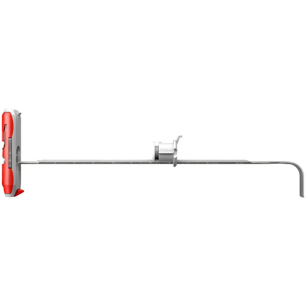 A metal and plastic meat thermometer with a digital display, featuring a long probe and a red handle, designed for measuring the internal temperature of food.