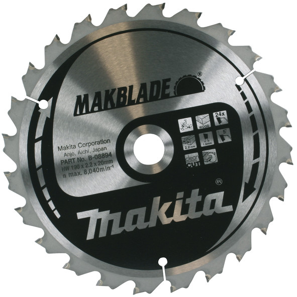 Makita 190mm x 48teeth/20mm bore TCT Blade Wood B-08953