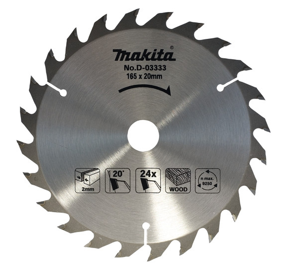 Makita 165mm x 24teeth/20mm bore TCT Blade  Wood D-03333