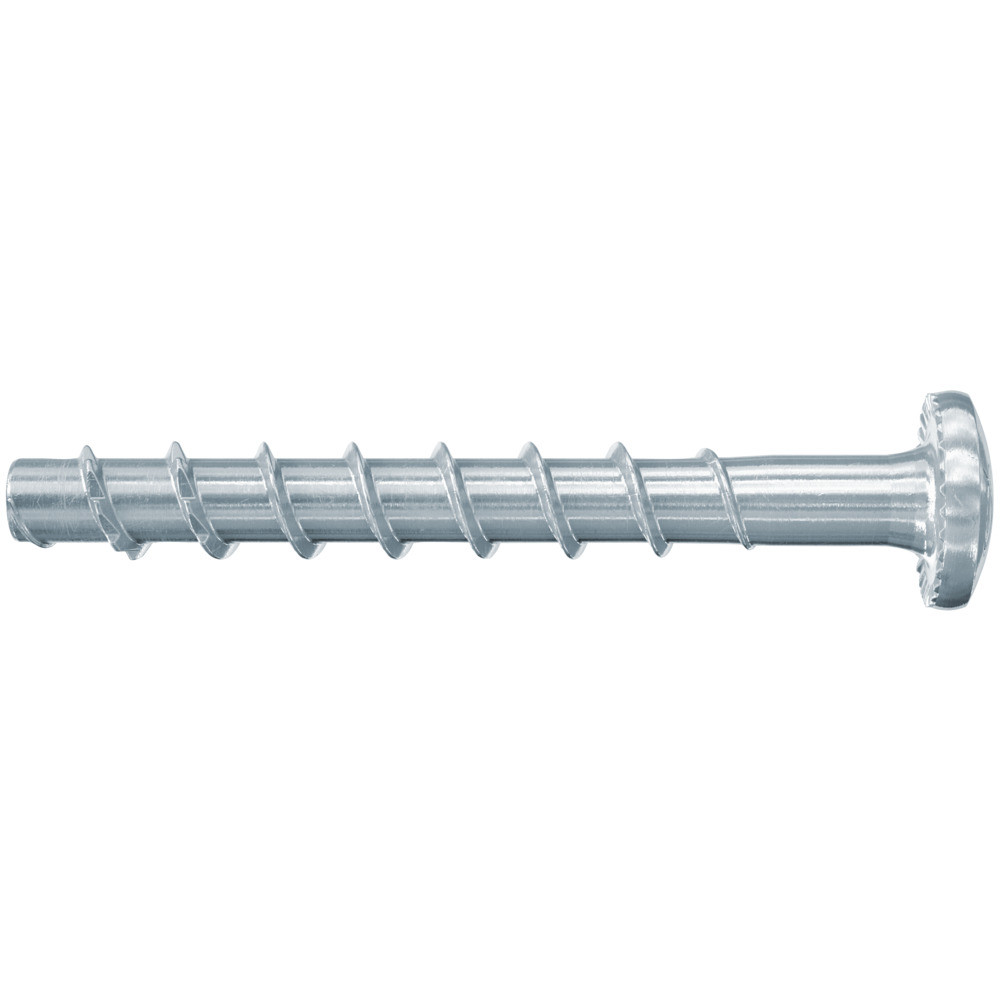 A single metallic screw bolt with a hexagonal head and a spiral thread running along the shaft, oriented horizontally on a white background.