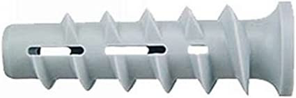A gray plastic wall anchor with spiral ridges and a flared end, designed for securing screws into drywall.