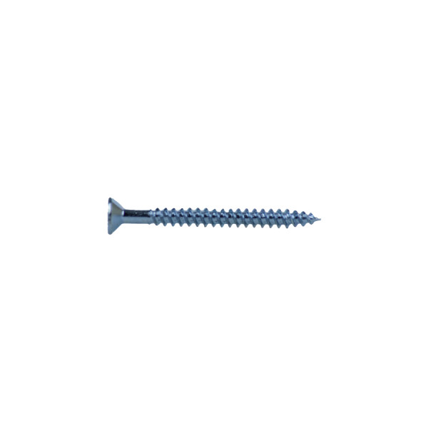 A single silver flat-head screw with a sharp pointed end and spiral threads, shown horizontally on a plain white background.
