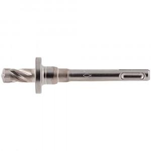 A metal SDS drill bit with a spiral cutting tip and a shank designed for use with hammer drills, shown on a white background.