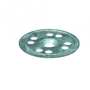 A round, flat metal disc with a slightly raised center and eight evenly spaced holes near the edge, displayed on a white background.
