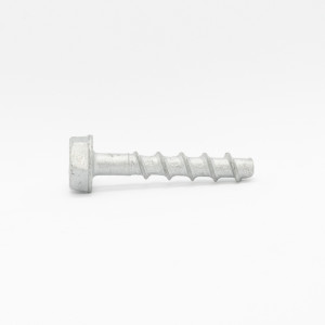 A single silver metal screw with a hexagonal head and a grooved, threaded shaft, displayed on a plain white background.