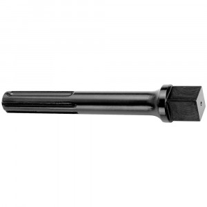 A black metal SDS-plus drill bit adapter with a cylindrical shaft and a square end, designed for connecting drill bits to rotary hammers or impact drills.