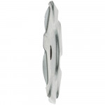 A side view of a metallic, circular cutting tool with wavy, scalloped edges and a central hole, isolated on a white background.