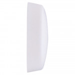 A white, curved, rectangular object is shown in profile view against a plain background.