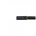 A single black hex shank screwdriver bit, horizontally positioned on a white background with space around it.