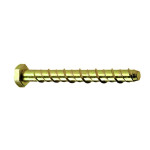 A gold-colored hex head concrete screw bolt with a spiral thread, shown on a white background.