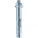 A close-up of a metal wall anchor bolt with a hexagonal nut at the top, used for securing objects to walls or other solid surfaces.