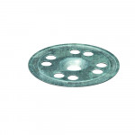 A round, flat metal disc with a slightly raised center and eight evenly spaced holes near the edge, displayed on a white background.