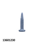 A single metallic screw with a round flat head and sharp pointed tip is centered on a white background. The number 13601230 appears in bold black text in the bottom left corner.,