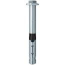 A metallic telescopic jack post, also known as an adjustable support column, used in construction for temporary support of ceilings or beams. The post has a black adjustment collar and multiple holes for height adjustment.