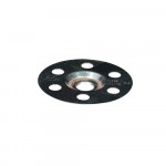 A round, metallic washer with a raised center and six evenly spaced holes around the perimeter, photographed against a white background.