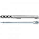 A grey wall plug and a silver screw with a star-shaped drive are shown side by side on a white background.,