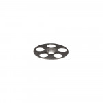 A round metal disc with four evenly spaced large circular holes, seen against a plain white background.