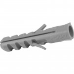 A gray plastic wall plug with ridges and expansion wings, marked with the word GERMANY on the side, designed for securing screws in masonry or drywall.