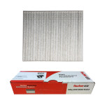 A set of collated brad nails placed above a red and white Fischer Fastening System box, labeled as high performance fasteners.