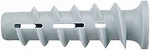 A gray plastic wall anchor with spiral ridges and a flared end, designed for securing screws into drywall.