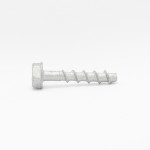 A single silver metal screw with a hexagonal head and a grooved, threaded shaft, displayed on a plain white background.