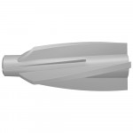 A 3D-rendered, silver-colored, cylindrical metal tool with helical flutes, likely a reamer or cutting tool, viewed from an angle showing its length and spiral blade design.