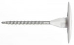 A metal screw with a wide, flat, white plastic washer attached near the head, shown on a white background.