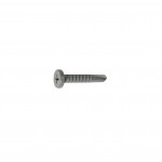 A single metal screw with a flat, slotted head and a pointed, threaded body is centered on a plain white background.